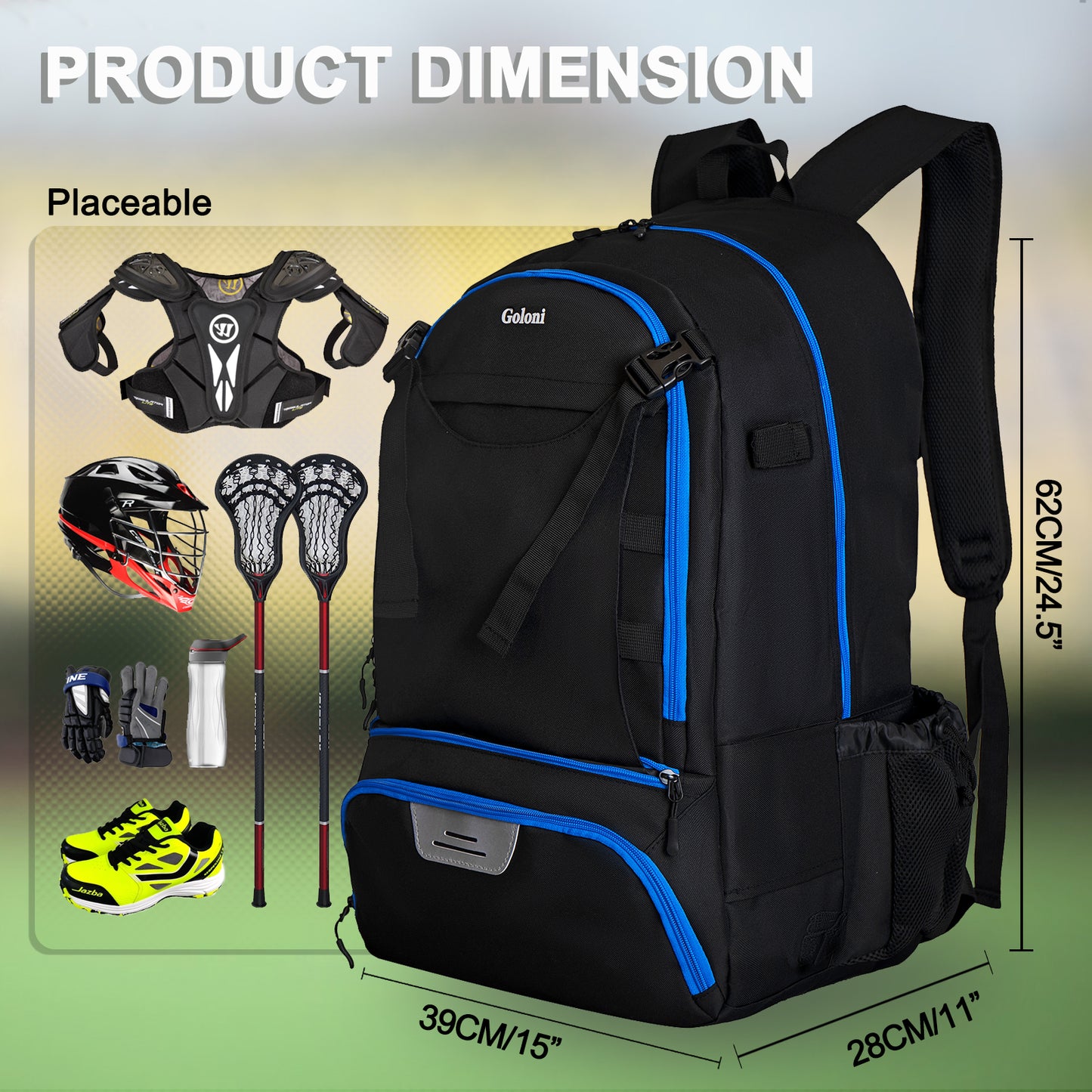 Goloni Lacrosse Equipment Backpack with Two Sticks holder and Separate Cleats Compartment Field Hockey Bag Visit the Goloni Store