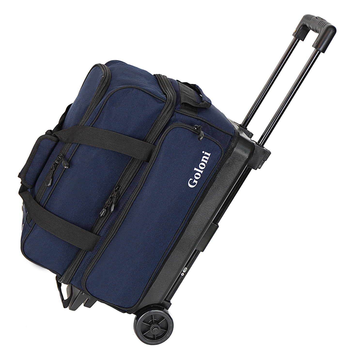 Goloni Double Roller 2 Ball Bowling Bag with Separate Shoe Compartment,2 Ball Bowling Bag with Wheels,Retractable Handle Extends to 40"