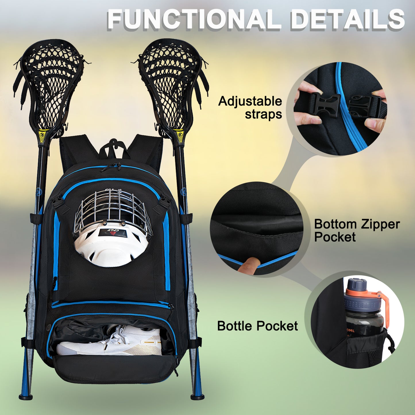 Goloni Lacrosse Equipment Backpack with Two Sticks holder and Separate Cleats Compartment Field Hockey Bag Visit the Goloni Store