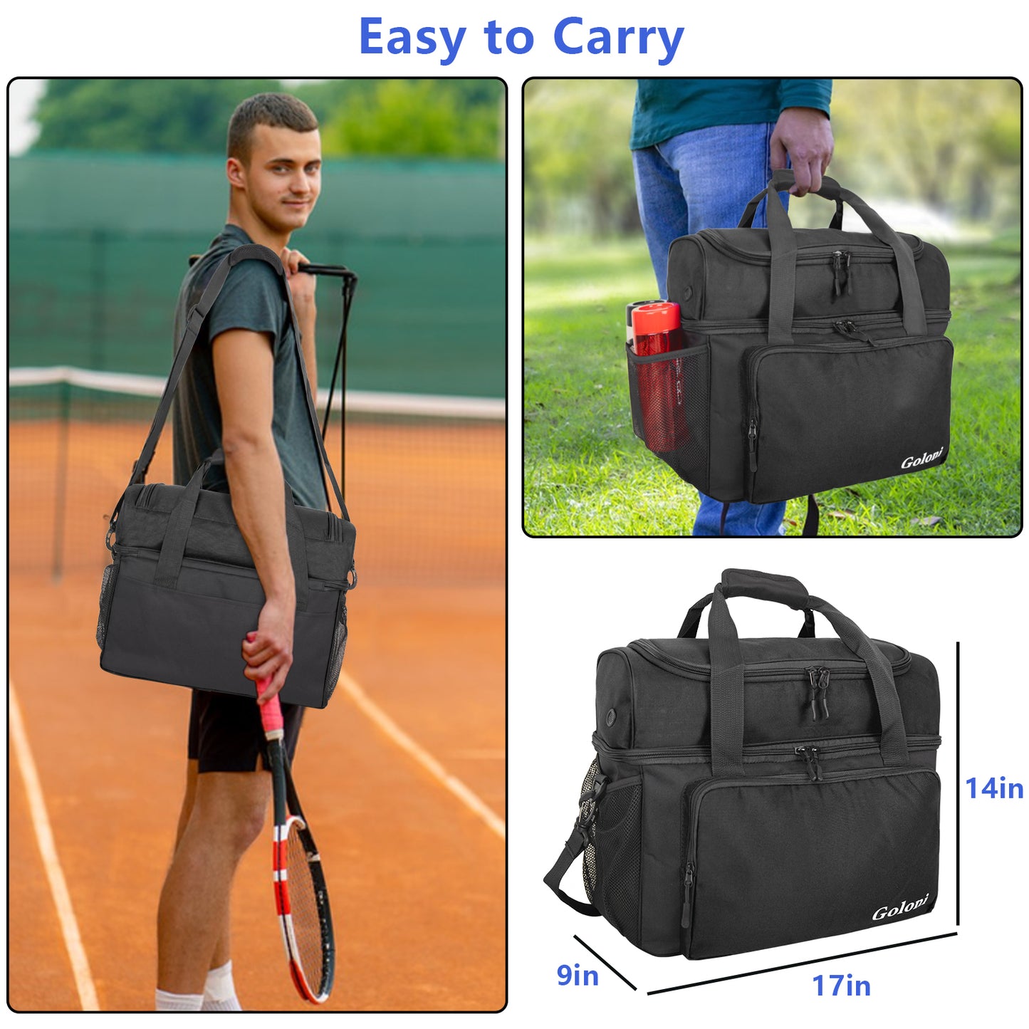 Goloni Bowling Ball Bag 2 Ball, Two Ball Bowling Bag with Padded Ball Holder