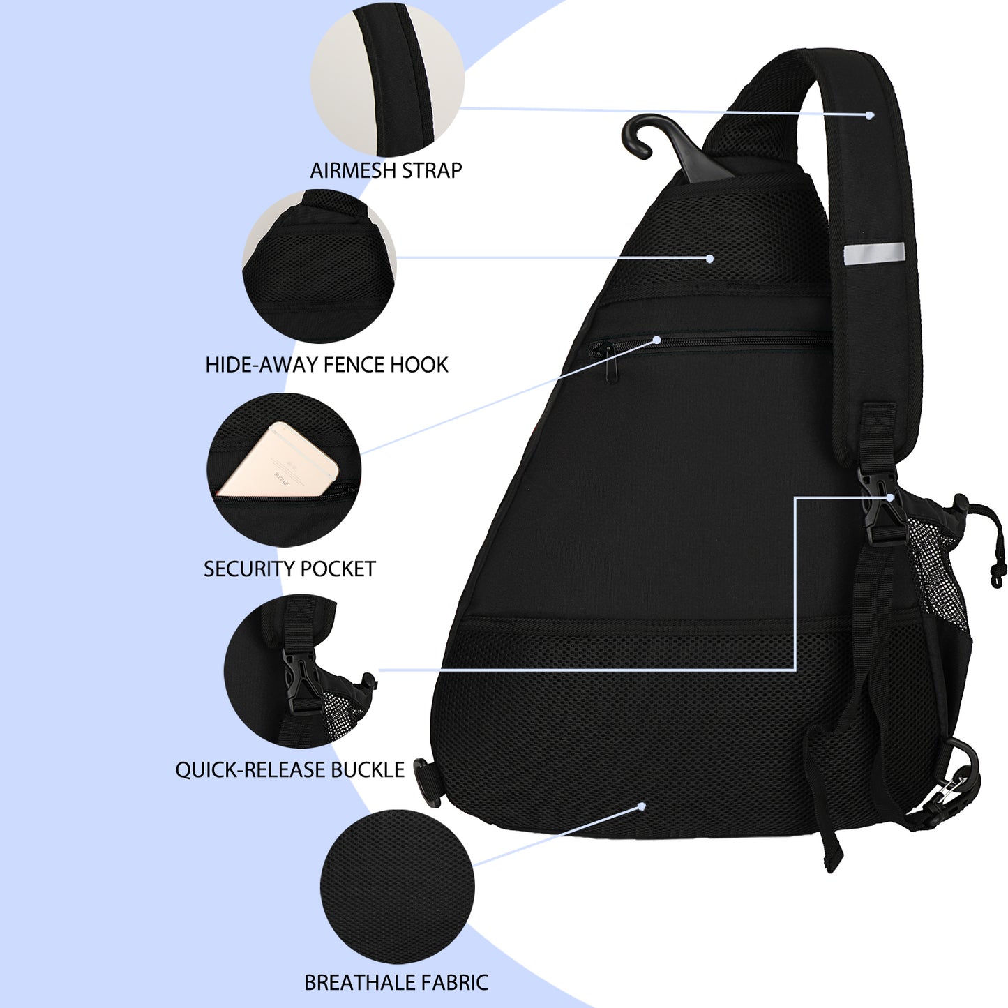 Goloni Pickleball Bag for Women,Mens Pickle ball Backpack,Lightweight Sling Bag with Fence Hook,Large Capacity,Safety Pocket
