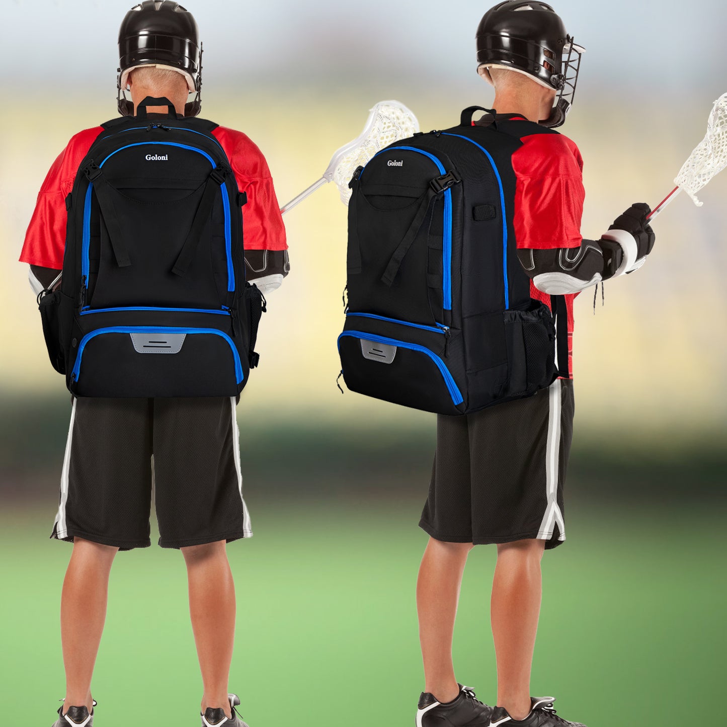 Goloni Lacrosse Equipment Backpack with Two Sticks holder and Separate Cleats Compartment Field Hockey Bag Visit the Goloni Store