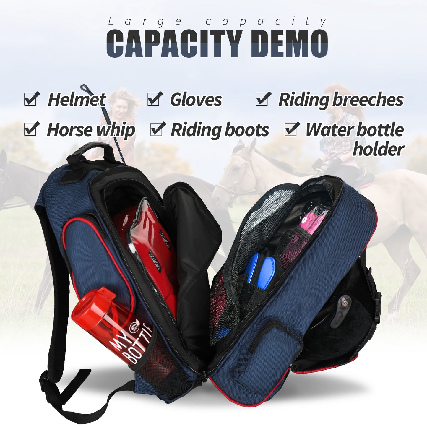 Goloni Large capacity equestrian horse riding gear horseback riding bag grooming tote bag equestrian backpack