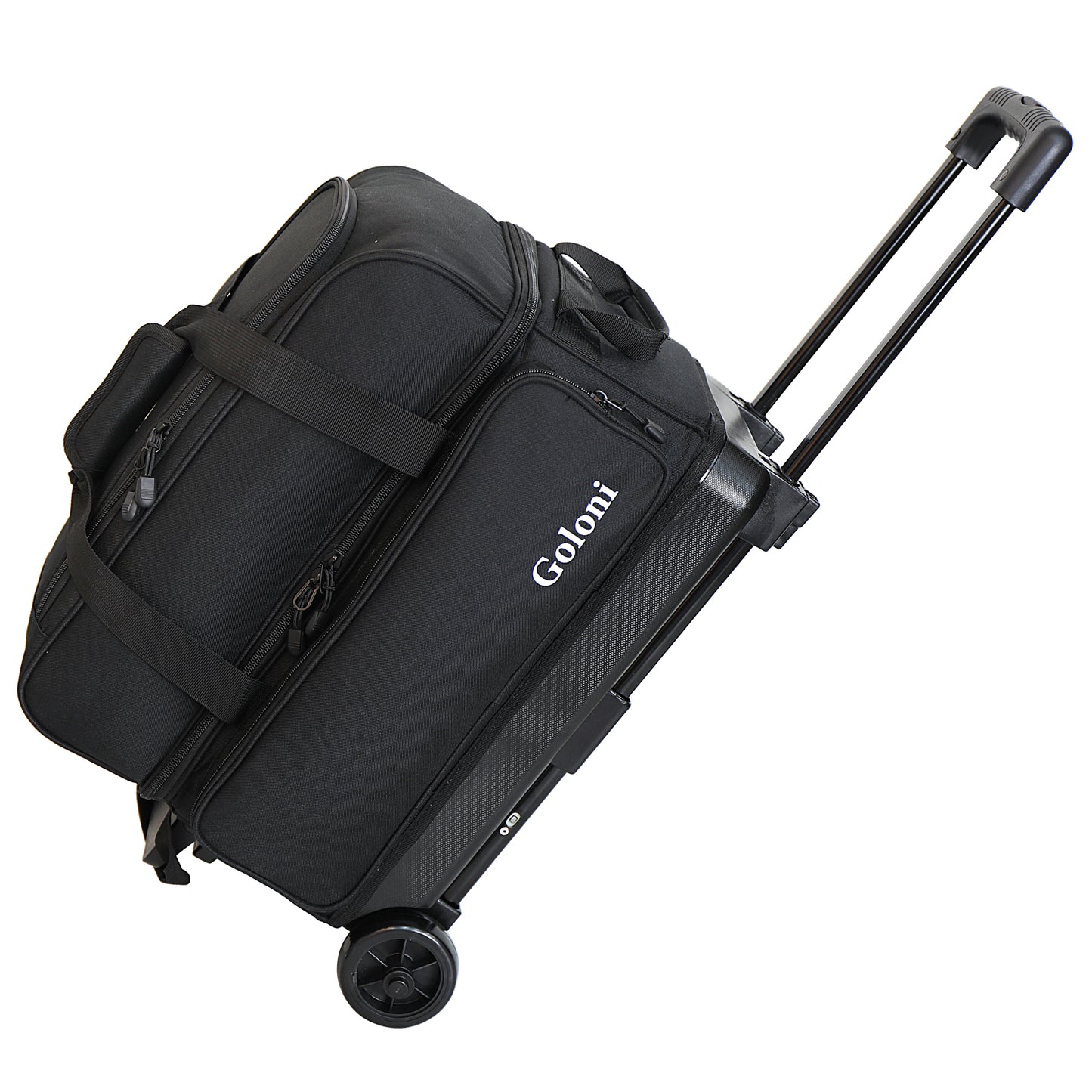Goloni Double Roller 2 Ball Bowling Bag with Separate Shoe Compartment,2 Ball Bowling Bag with Wheels,Retractable Handle Extends to 40"