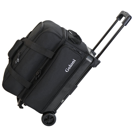 Goloni Double Roller 2 Ball Bowling Bag with Separate Shoe Compartment,2 Ball Bowling Bag with Wheels,Retractable Handle Extends to 40"