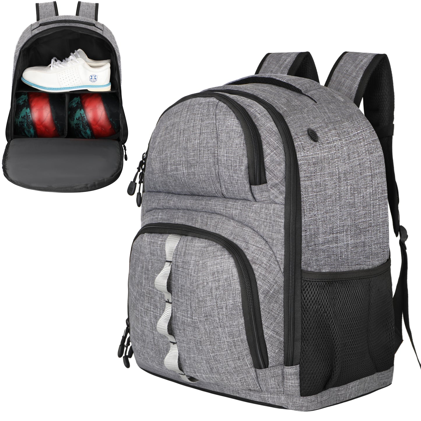 2 Ball Bowling Backpack,Bowling Ball Bag with Shoe Compartment & Portective Foam Padded, Fits Shoes Up to US Size 16