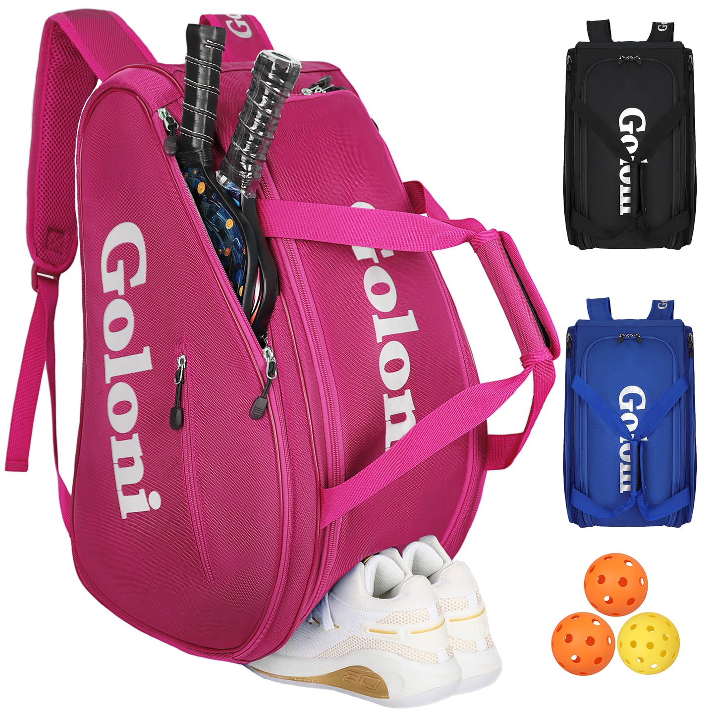 Goloni Pickleball Bag Padel Racket Backpack Large Capacity for Men Women Separate Waterproof Shoes Compartment Pickleball Accessories - Include Fence Hook & Thermal Insulated Pockets