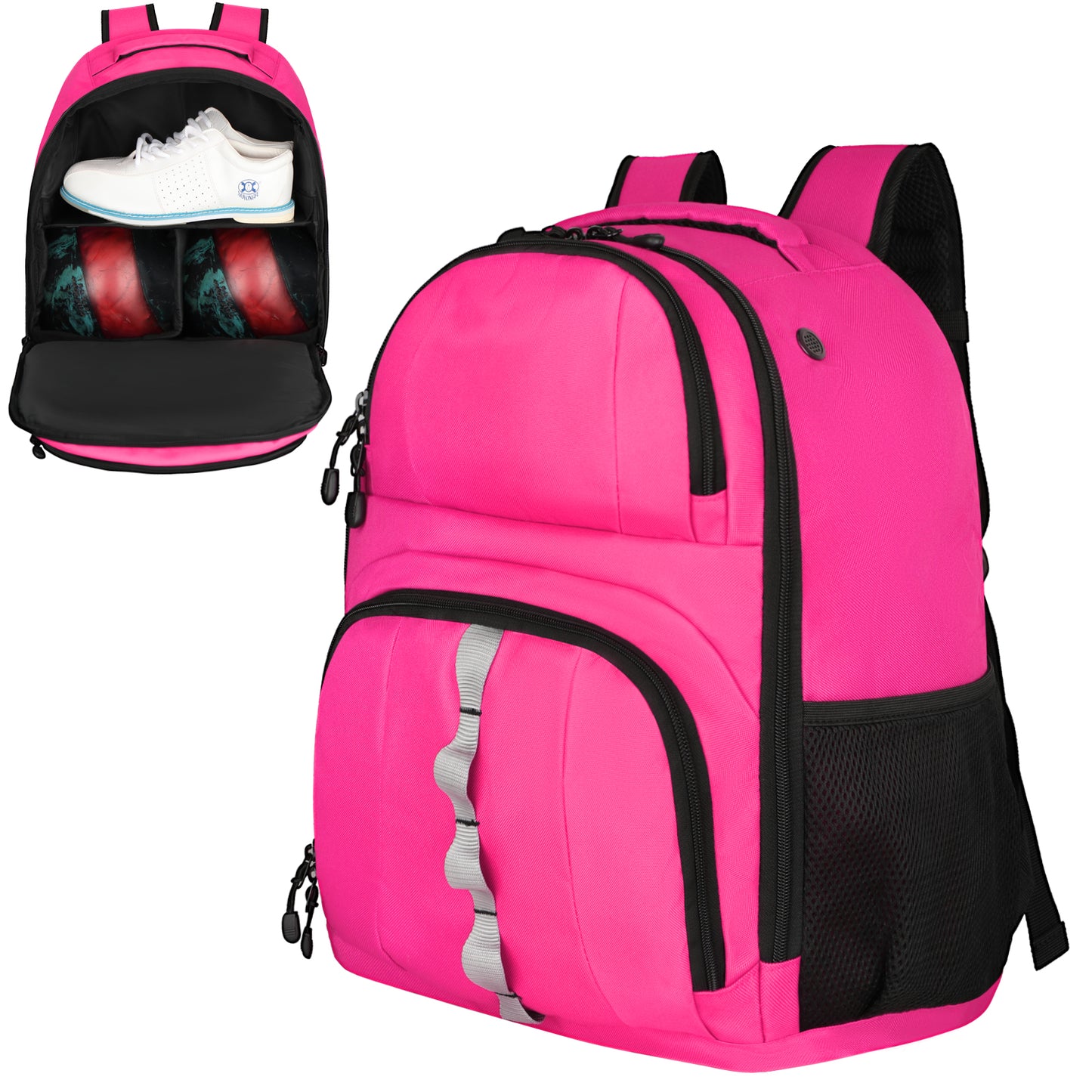 2 Ball Bowling Backpack,Bowling Ball Bag with Shoe Compartment & Portective Foam Padded, Fits Shoes Up to US Size 16