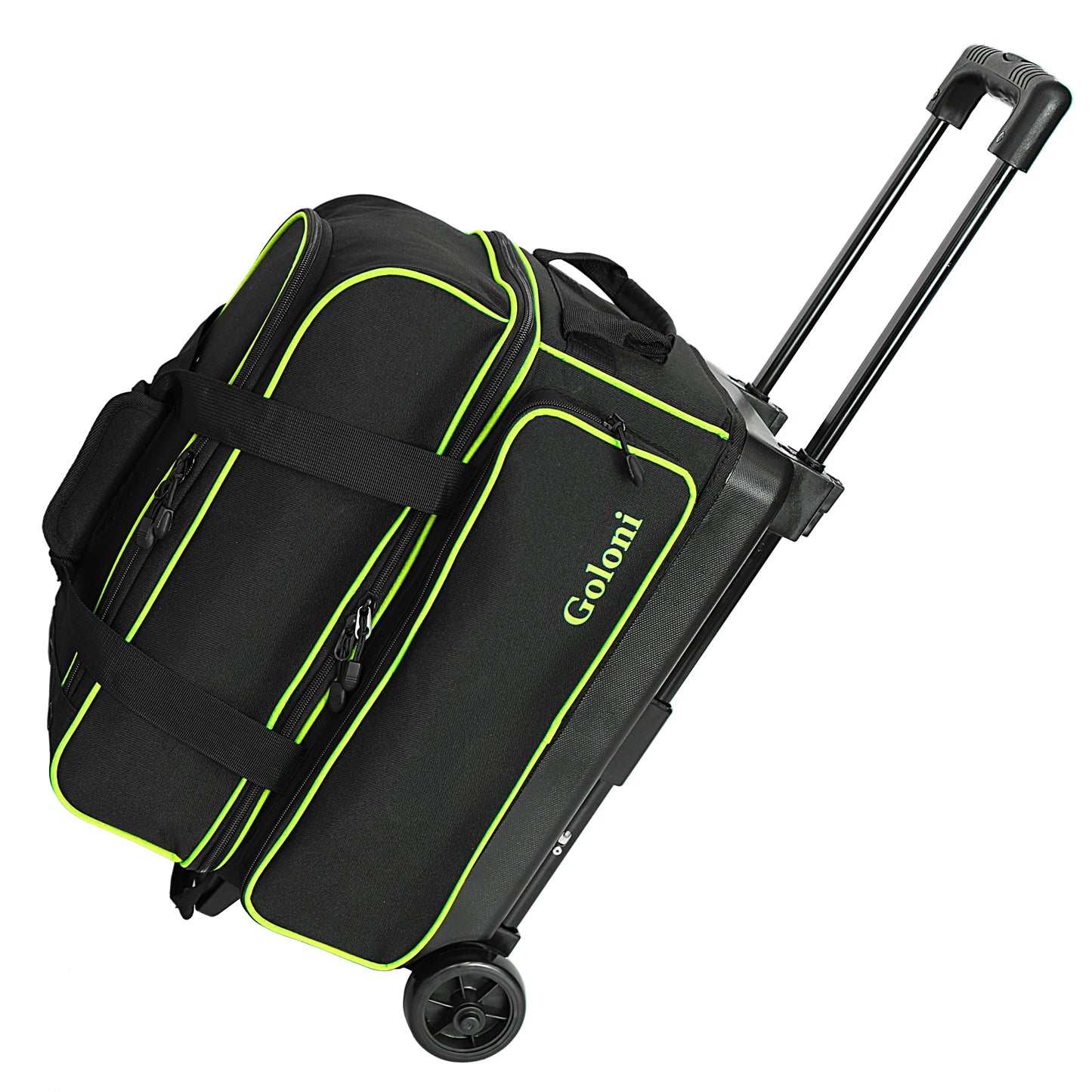 Goloni Double Roller 2 Ball Bowling Bag with Separate Shoe Compartment,2 Ball Bowling Bag with Wheels,Retractable Handle Extends to 40"