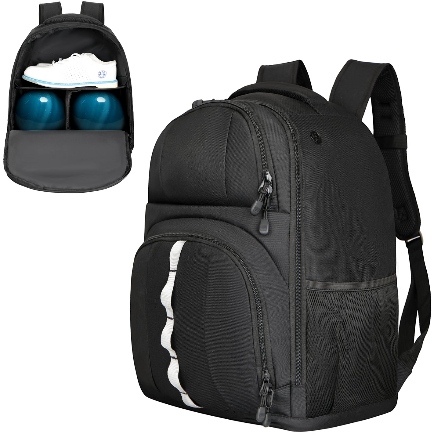 2 Ball Bowling Backpack,Bowling Ball Bag with Shoe Compartment & Portective Foam Padded, Fits Shoes Up to US Size 16