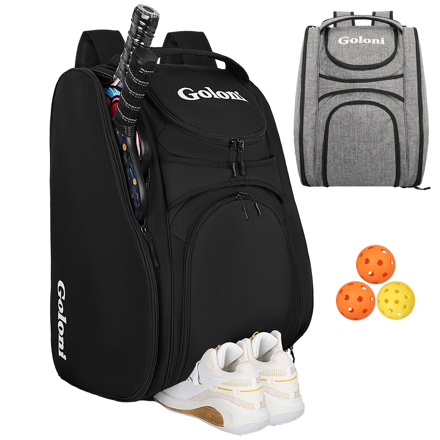 Goloni Pickleball Bag Padel Racket Backpack Large Capacity for Men Women Separate Waterproof Shoes Compartment Pickleball Accessories - Include Fence Hook & Thermal Insulated Pockets