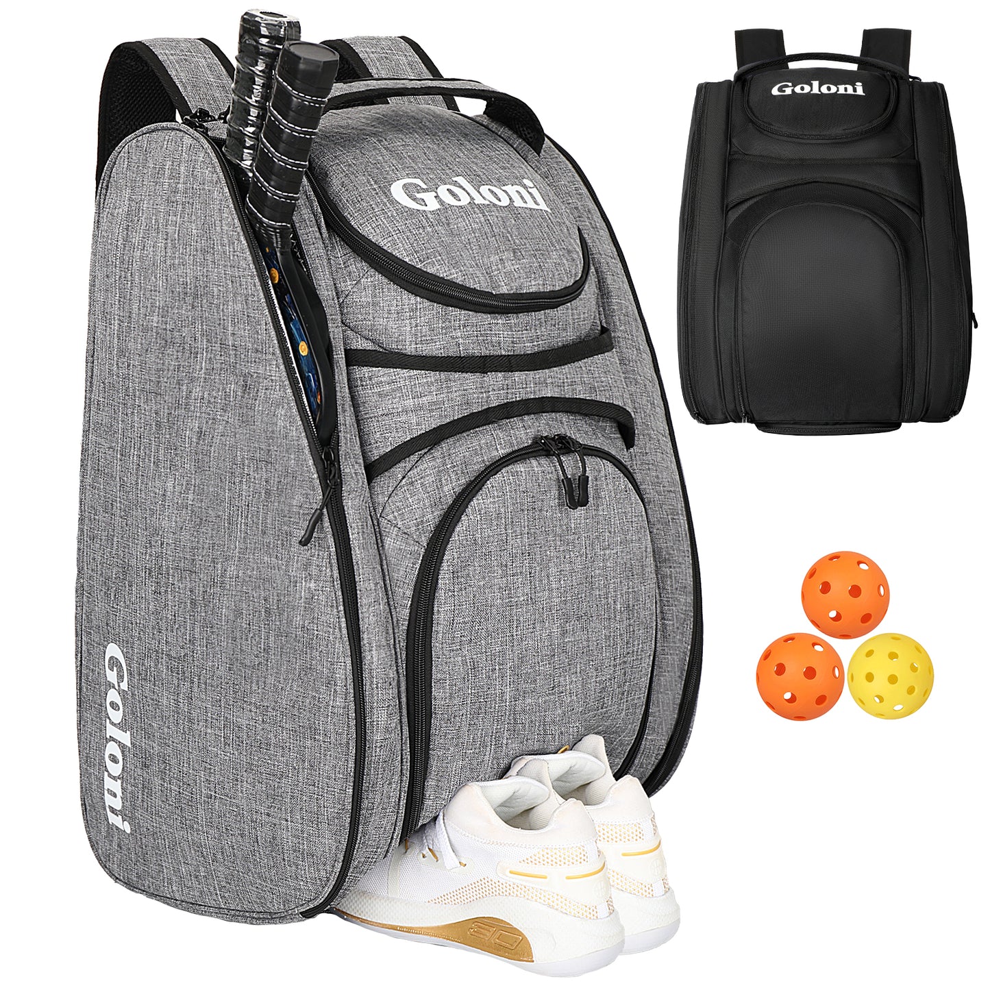 Goloni Pickleball Bag Padel Racket Backpack Large Capacity for Men Women Separate Waterproof Shoes Compartment Pickleball Accessories - Include Fence Hook & Thermal Insulated Pockets