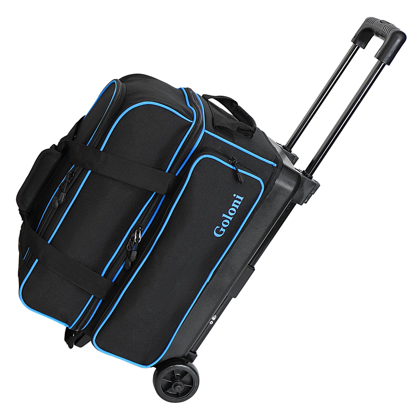 Goloni Double Roller 2 Ball Bowling Bag with Separate Shoe Compartment,2 Ball Bowling Bag with Wheels,Retractable Handle Extends to 40"