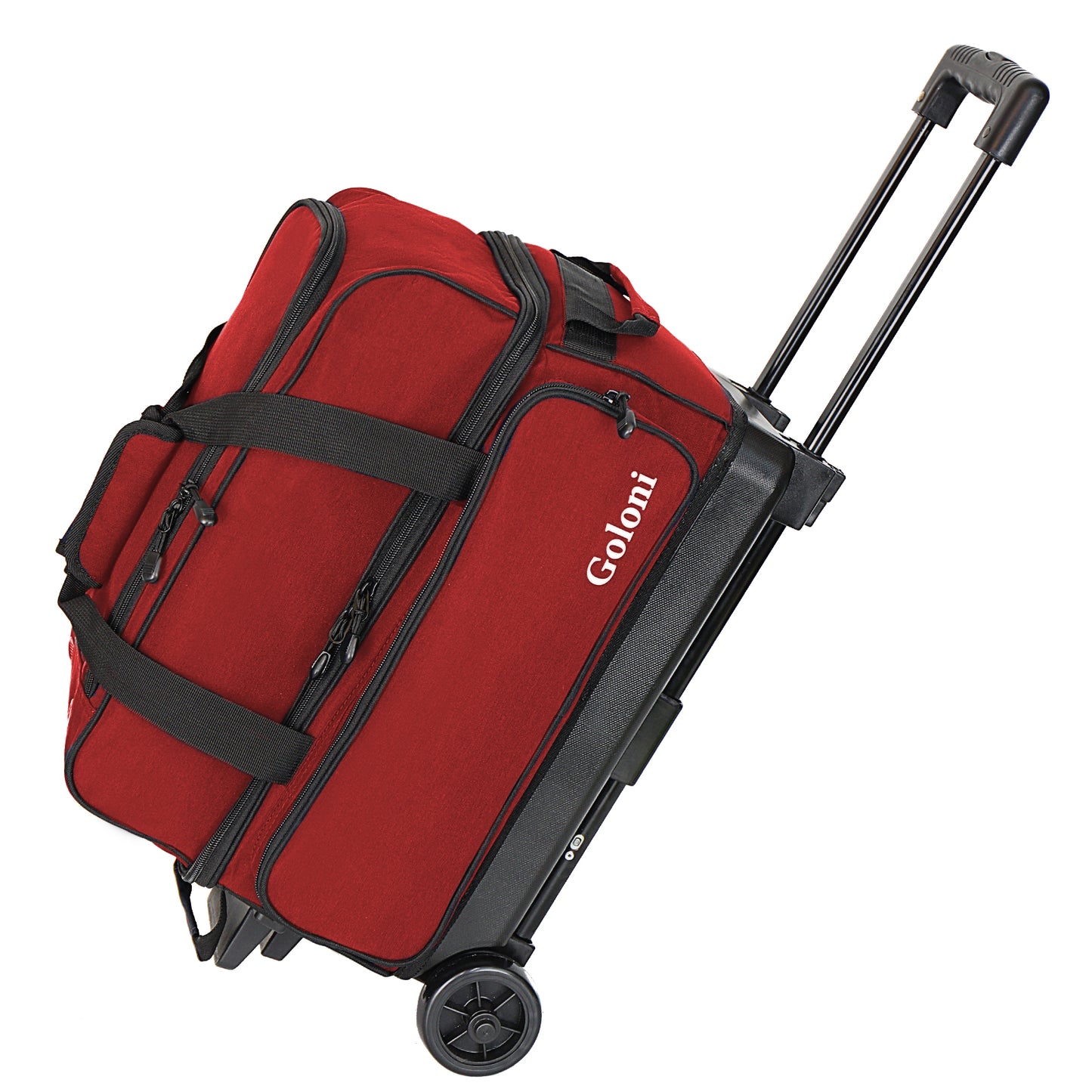 Goloni Double Roller 2 Ball Bowling Bag with Separate Shoe Compartment,2 Ball Bowling Bag with Wheels,Retractable Handle Extends to 40"
