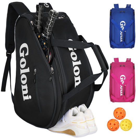 Goloni Pickleball Bag Padel Racket Backpack Large Capacity for Men Women Separate Waterproof Shoes Compartment Pickleball Accessories - Include Fence Hook & Thermal Insulated Pockets