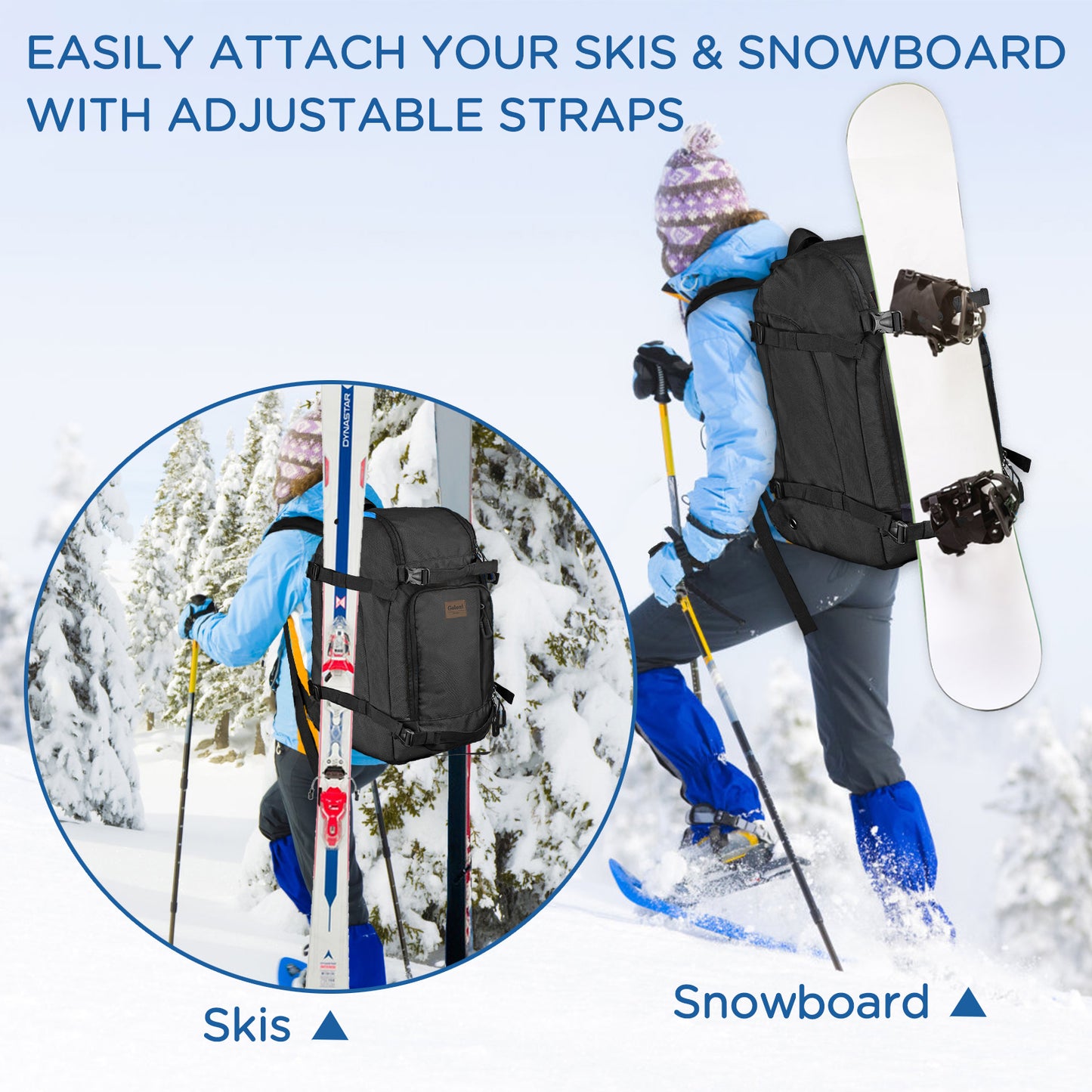 Goloni Ski Boot Bag - 50L Waterproof Ski and Snowboard Boots Travel Backpack for Skis, Snowboard, Ski Helmet, & Accessories