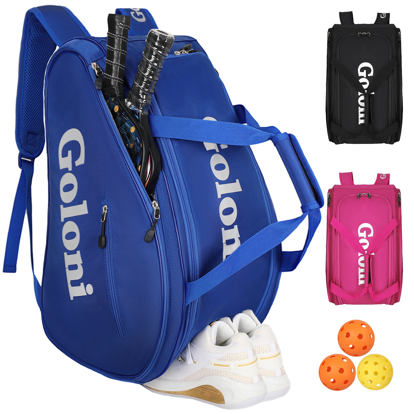 Goloni Pickleball Bag Padel Racket Backpack Large Capacity for Men Women Separate Waterproof Shoes Compartment Pickleball Accessories - Include Fence Hook & Thermal Insulated Pockets