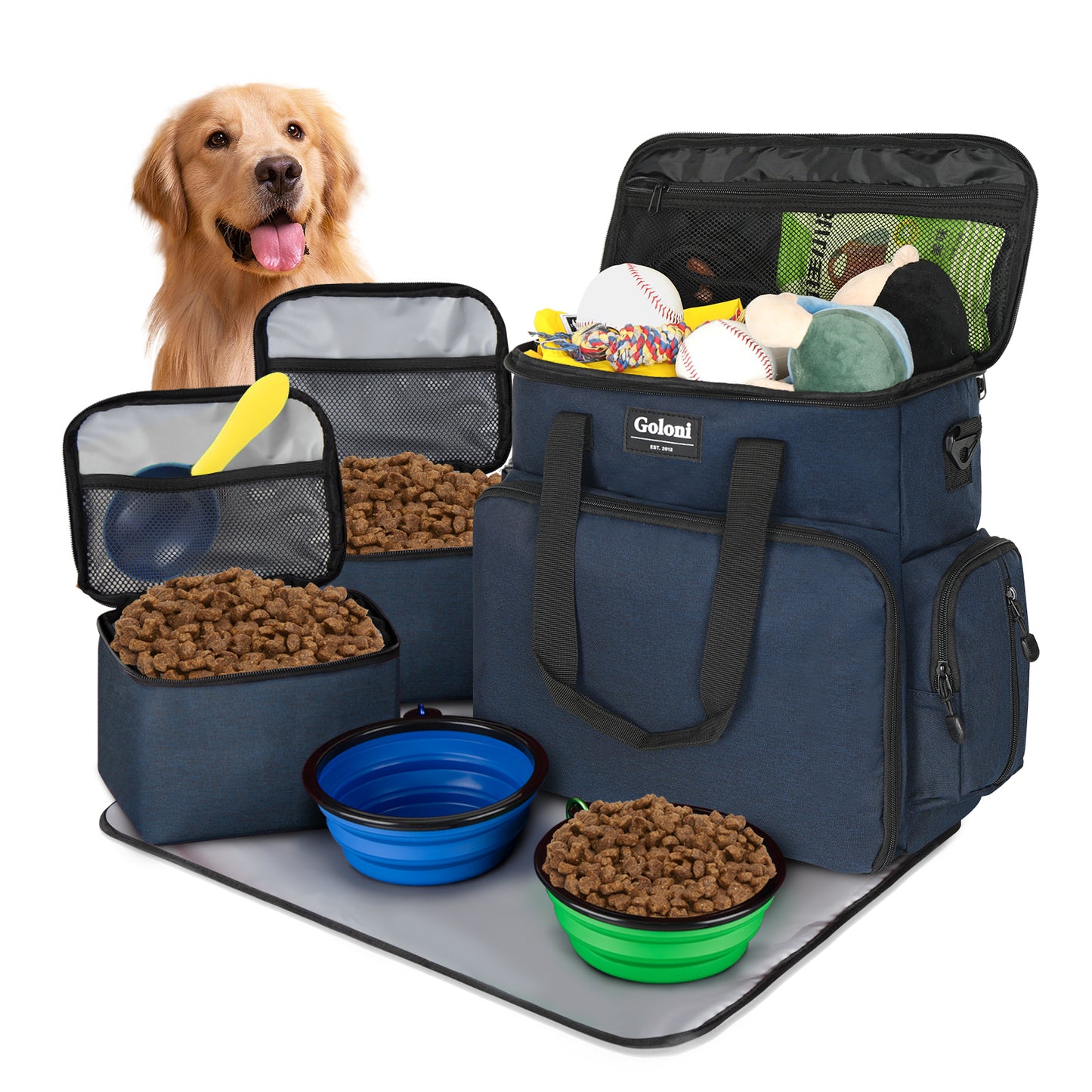 Dog Travel Bag Airline Approved–Pet Travel Tote with Collapsible Bowls,Food Containers & Feeding Mat–Multi-Pocket Organizer for Dogs & Cats, Durable & Water-Resistant for Hiking,Trips,Outdoors