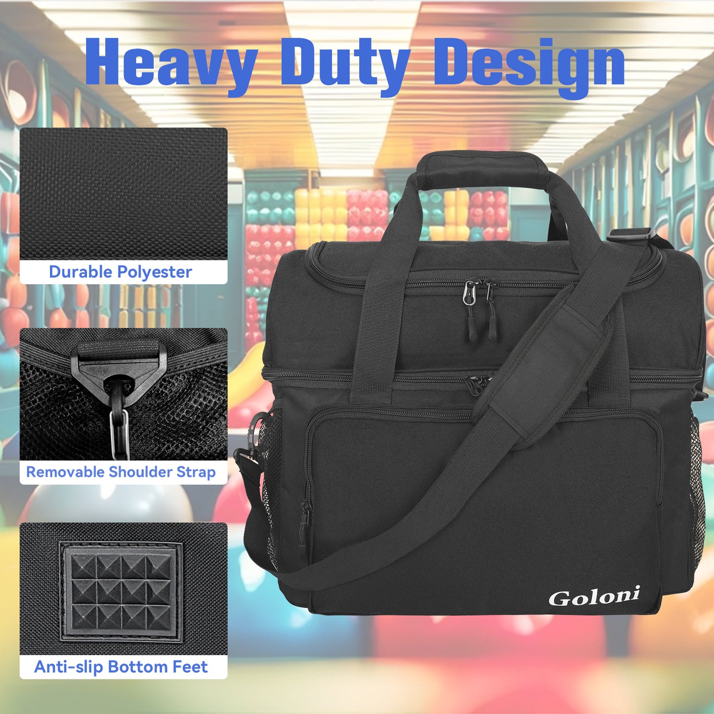 Goloni Bowling Ball Bag 2 Ball, Two Ball Bowling Bag with Padded Ball Holder
