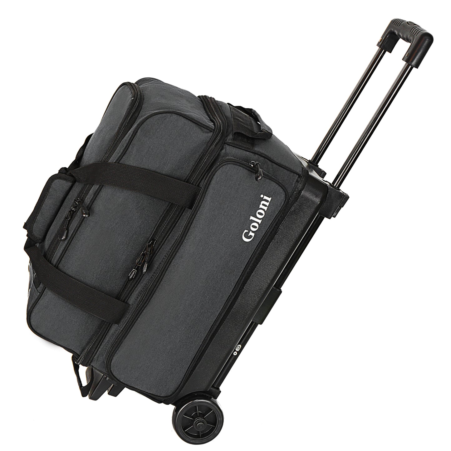 Goloni Double Roller 2 Ball Bowling Bag with Separate Shoe Compartment,2 Ball Bowling Bag with Wheels,Retractable Handle Extends to 40"