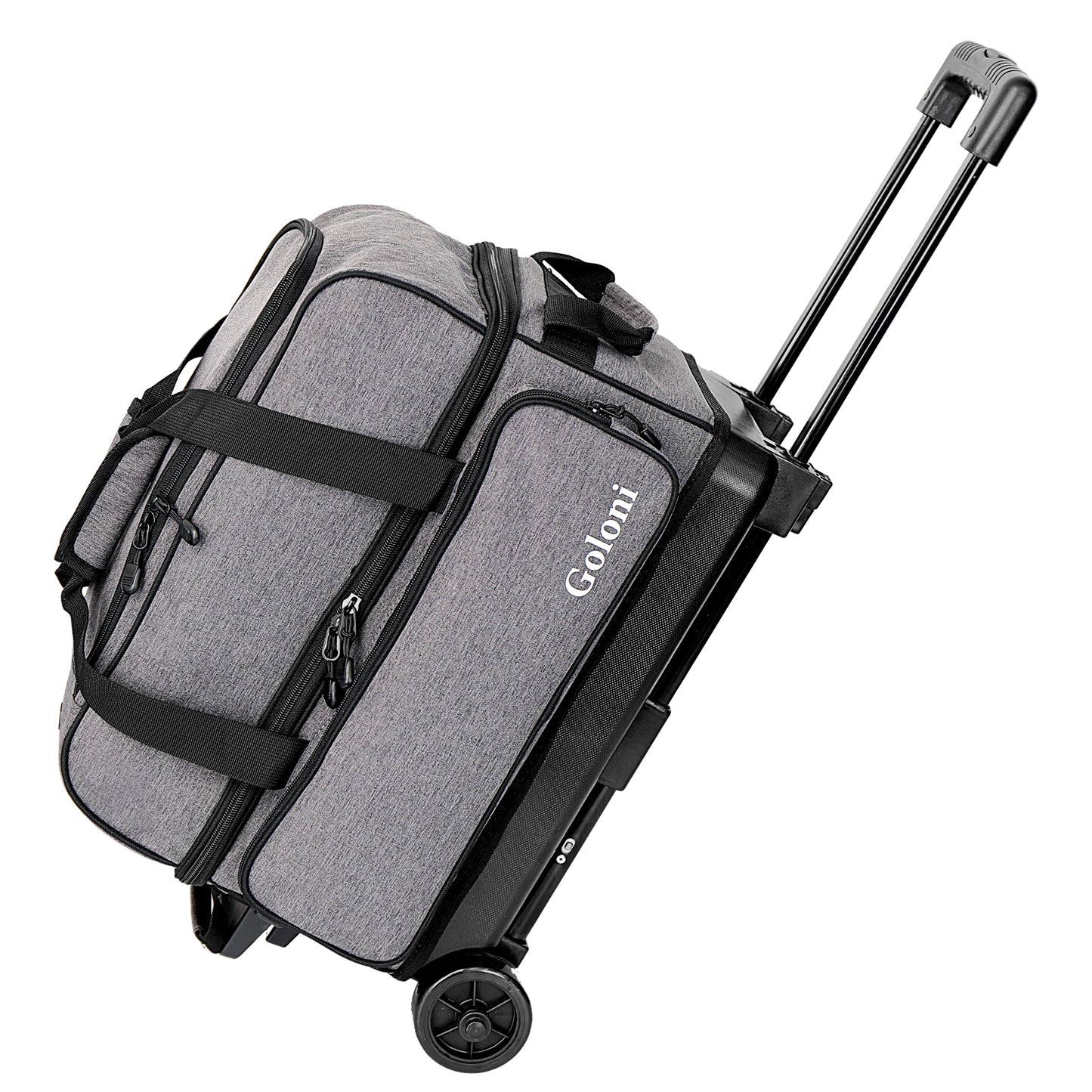 Goloni Double Roller 2 Ball Bowling Bag with Separate Shoe Compartment,2 Ball Bowling Bag with Wheels,Retractable Handle Extends to 40"
