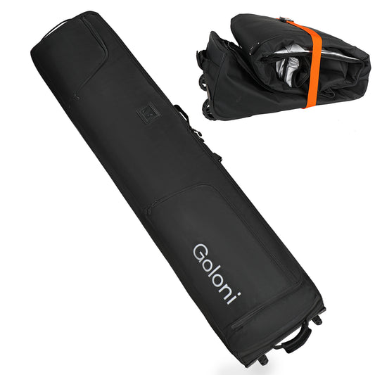 Goloni Ski Bag with Wheels,Padded Snowboard Bag for Air Travel,600D Waterproof Fabric,Foldable Snow Bag Fits 2 Pairs Skis