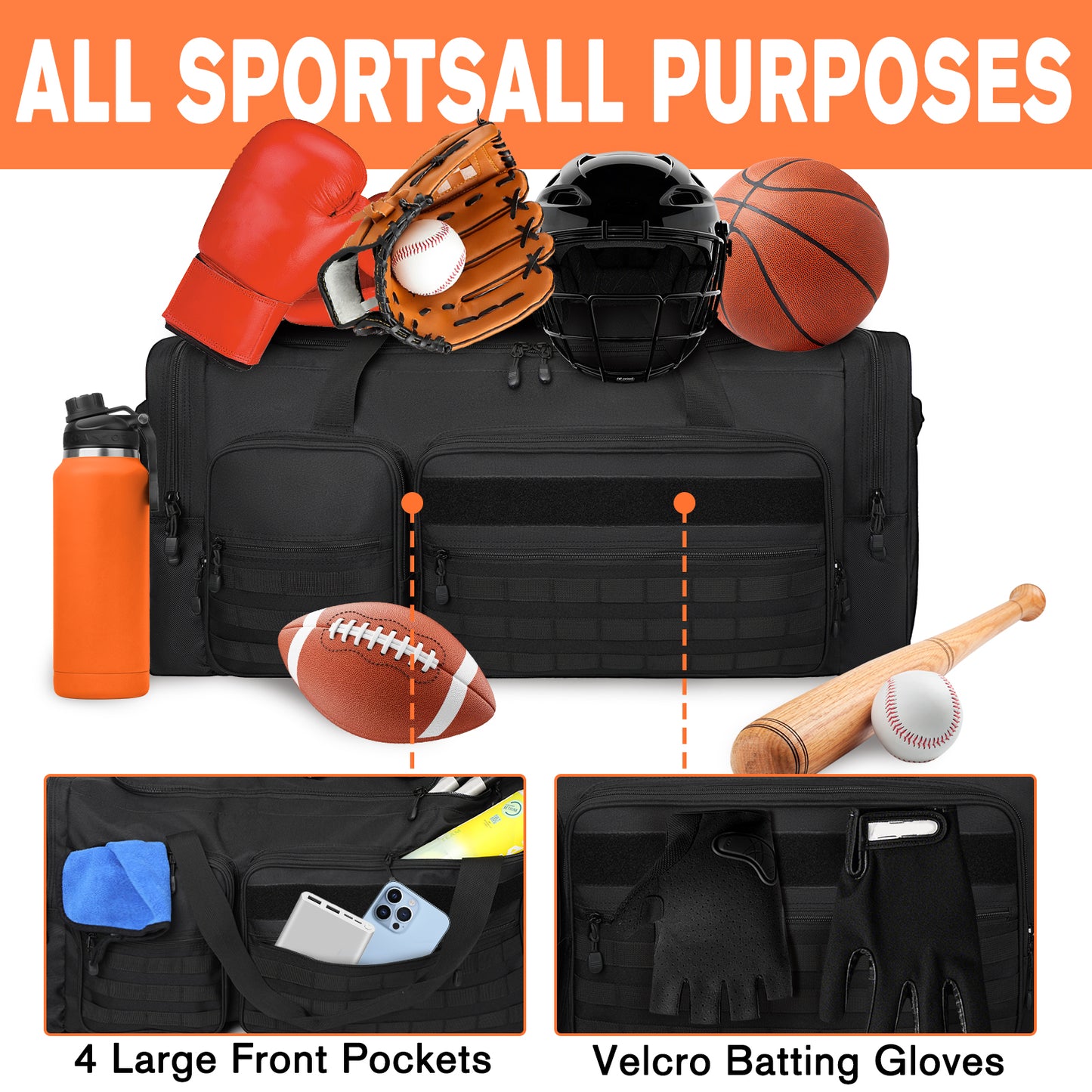 Goloni 130L Heavy Duty Large Duffle Equipment Bag,Catchers Gear Bag with Shoe Compartment,Baseball Duffle Bag