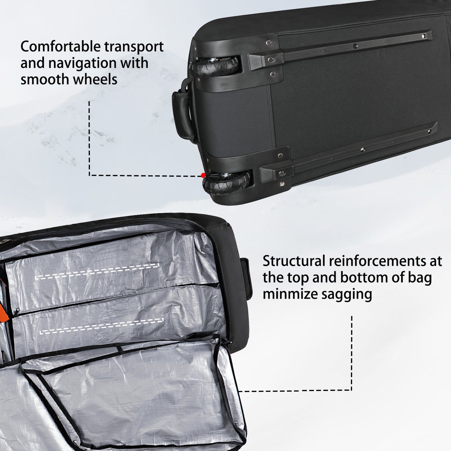 Goloni Ski Bag with Wheels,Padded Snowboard Bag for Air Travel,600D Waterproof Fabric,Foldable Snow Bag Fits 2 Pairs Skis