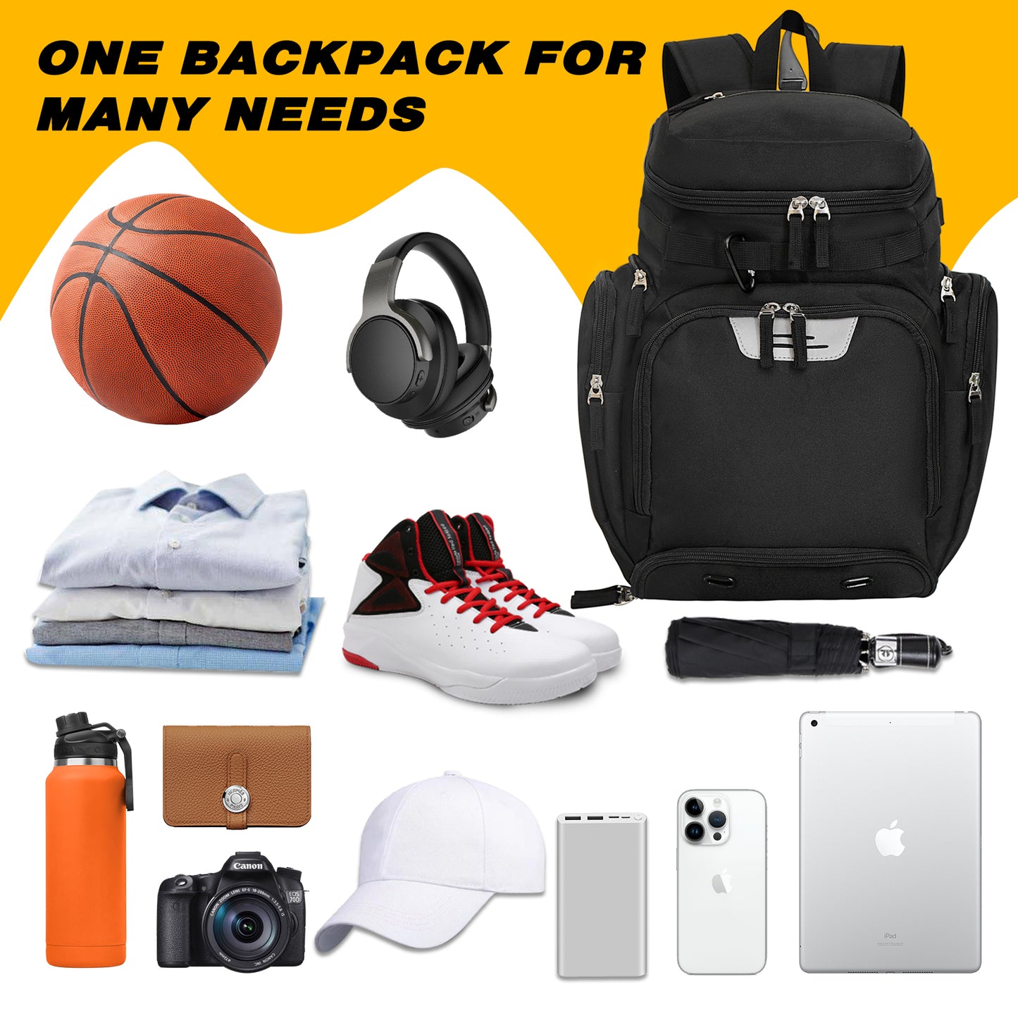 Goloni Basketball Backpack,Large Sports Bag with Ball Compartment & Shoe Compartment for Basketball, Soccer, Volleyball,Gym