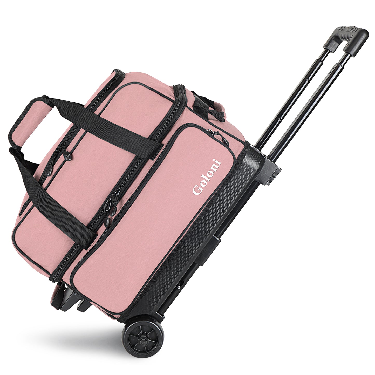 Goloni Double Roller 2 Ball Bowling Bag with Separate Shoe Compartment,2 Ball Bowling Bag with Wheels,Retractable Handle Extends to 40"