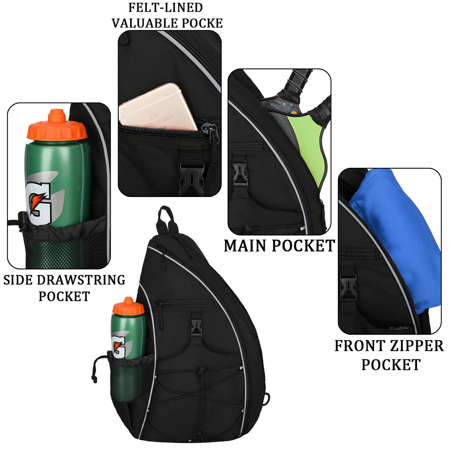 Goloni Pickleball Bag for Women,Mens Pickle ball Backpack,Lightweight Sling Bag with Fence Hook,Large Capacity,Safety Pocket