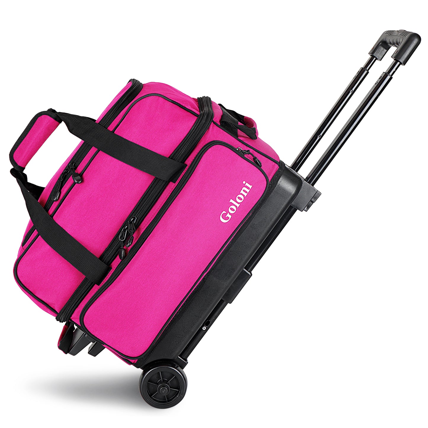 Goloni Double Roller 2 Ball Bowling Bag with Separate Shoe Compartment,2 Ball Bowling Bag with Wheels,Retractable Handle Extends to 40"