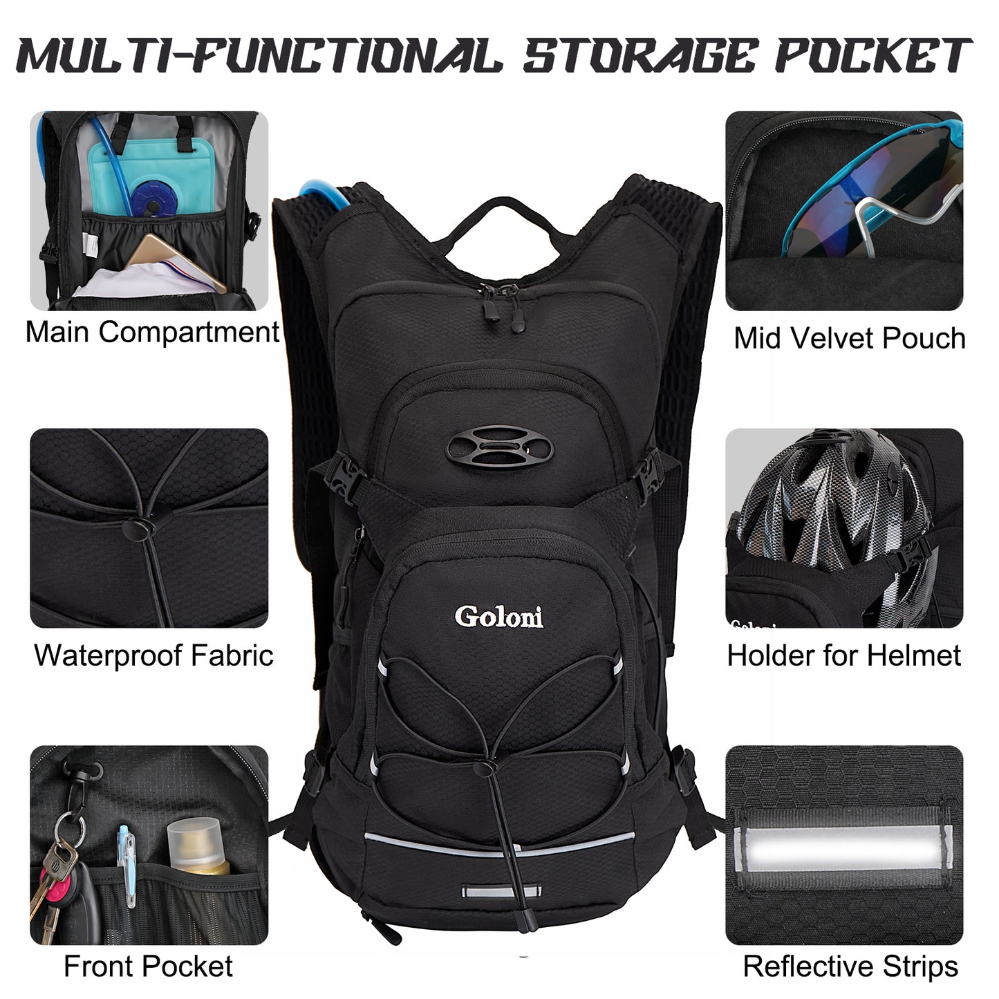 Hydration Backpack,Lightweight Hiking Backpack with 2L Water Bladder,Water Backpack for Biking, Running, Festival