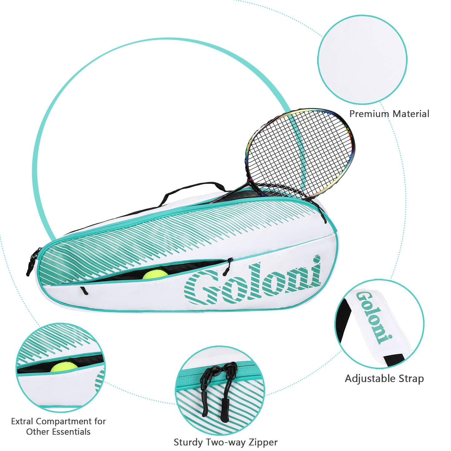 Goloni | 3 Racquet Tennis Bag, for Professional or Beginner Tennis Players, Rackets Cover Bag with Protective Pad & Lightweight | Unisex Design for Men, Women, Youth and Adults