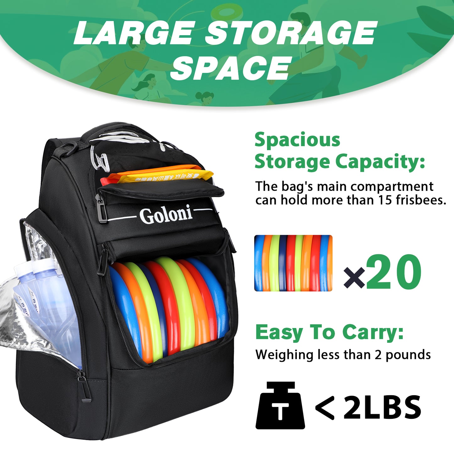 Disc Golf Bag Holds 23+ Discs,Durable Disc Golf Backpack with cooler compartment,Large Capacity Frisbee Bags