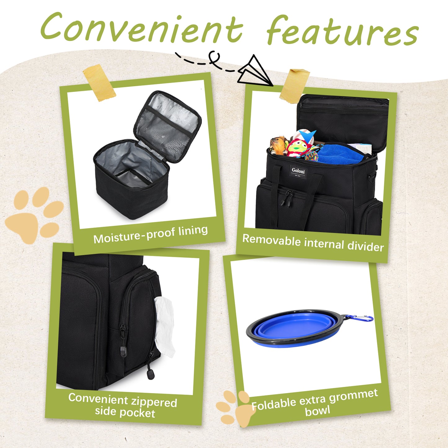 Dog Travel Bag Airline Approved–Pet Travel Tote with Collapsible Bowls,Food Containers & Feeding Mat–Multi-Pocket Organizer for Dogs & Cats, Durable & Water-Resistant for Hiking,Trips,Outdoors