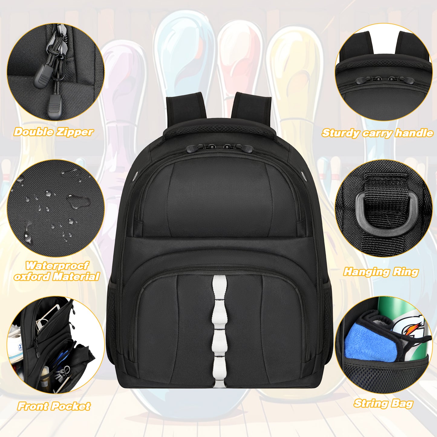 2 Ball Bowling Backpack,Bowling Ball Bag with Shoe Compartment & Portective Foam Padded, Fits Shoes Up to US Size 16