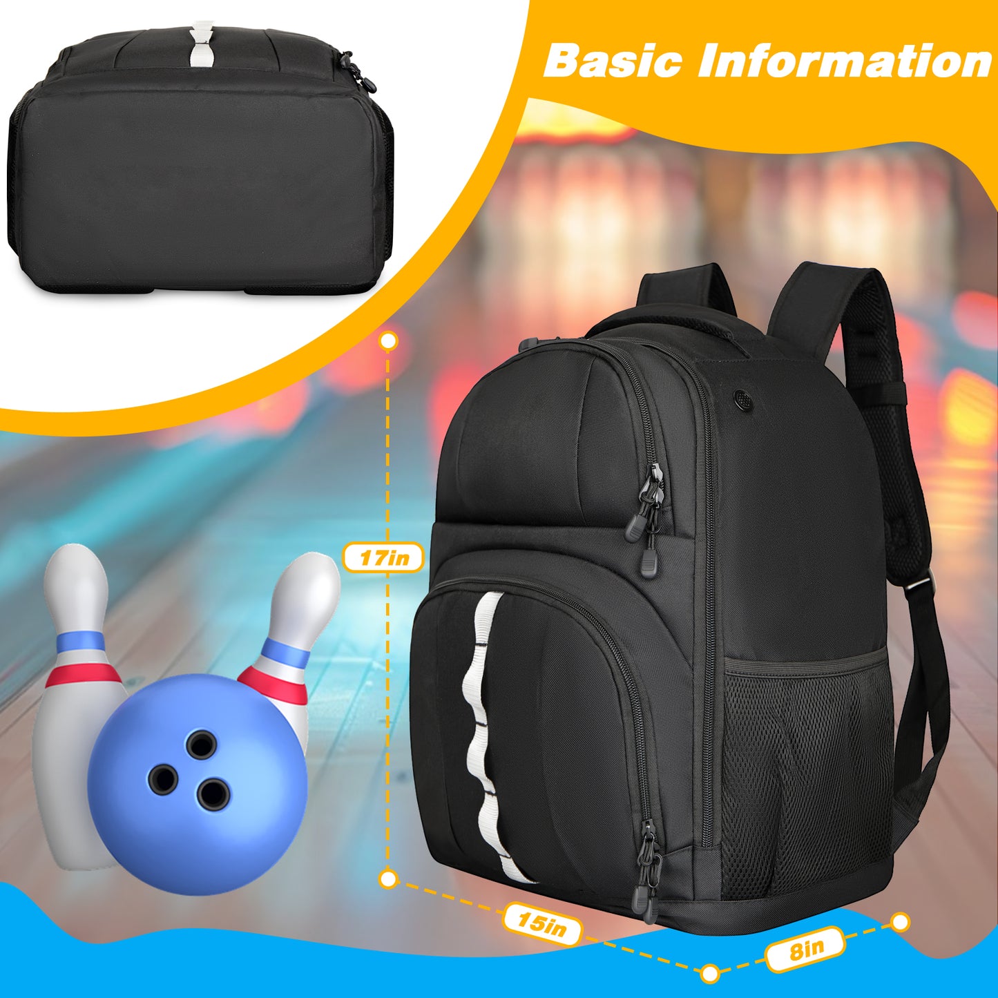 2 Ball Bowling Backpack,Bowling Ball Bag with Shoe Compartment & Portective Foam Padded, Fits Shoes Up to US Size 16