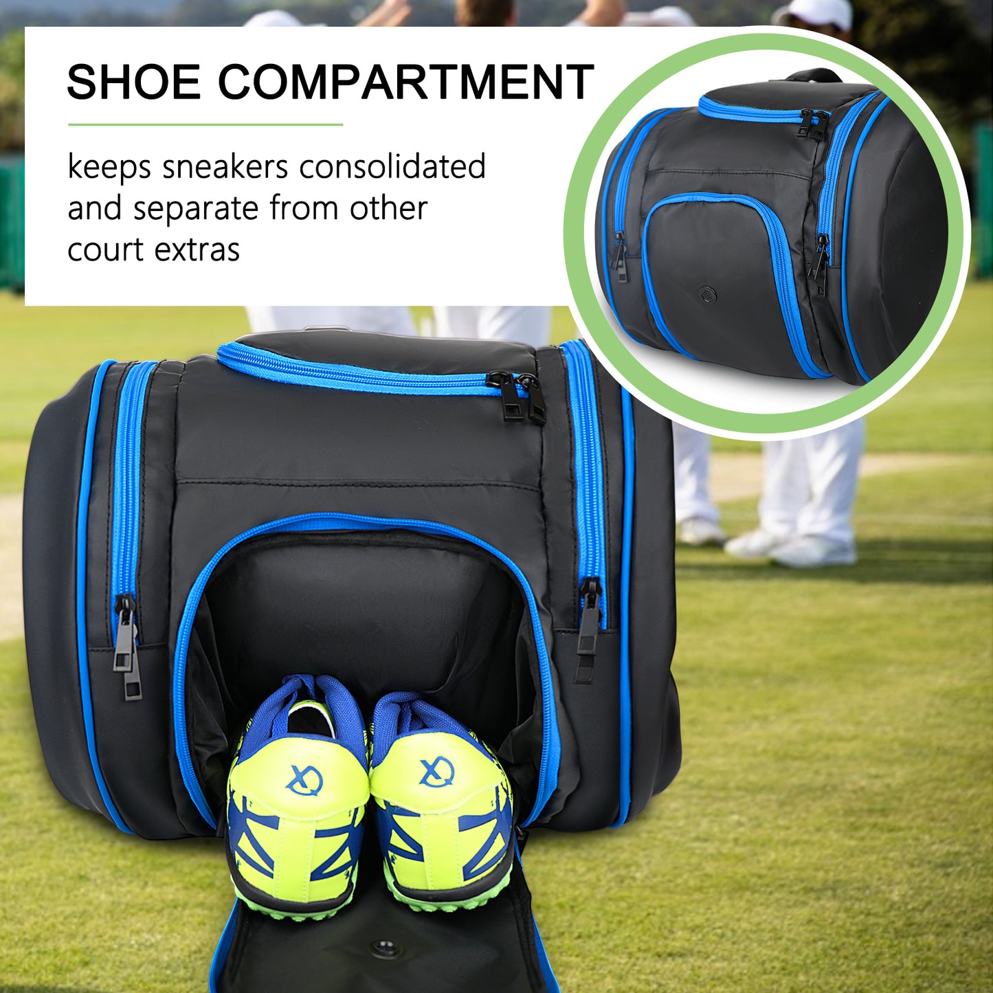 Goloni Pickleball Bag Padel Racket Backpack Large Capacity for Men Women Separate Waterproof Shoes Compartment Pickleball Accessories - Include Fence Hook & Thermal Insulated Pockets