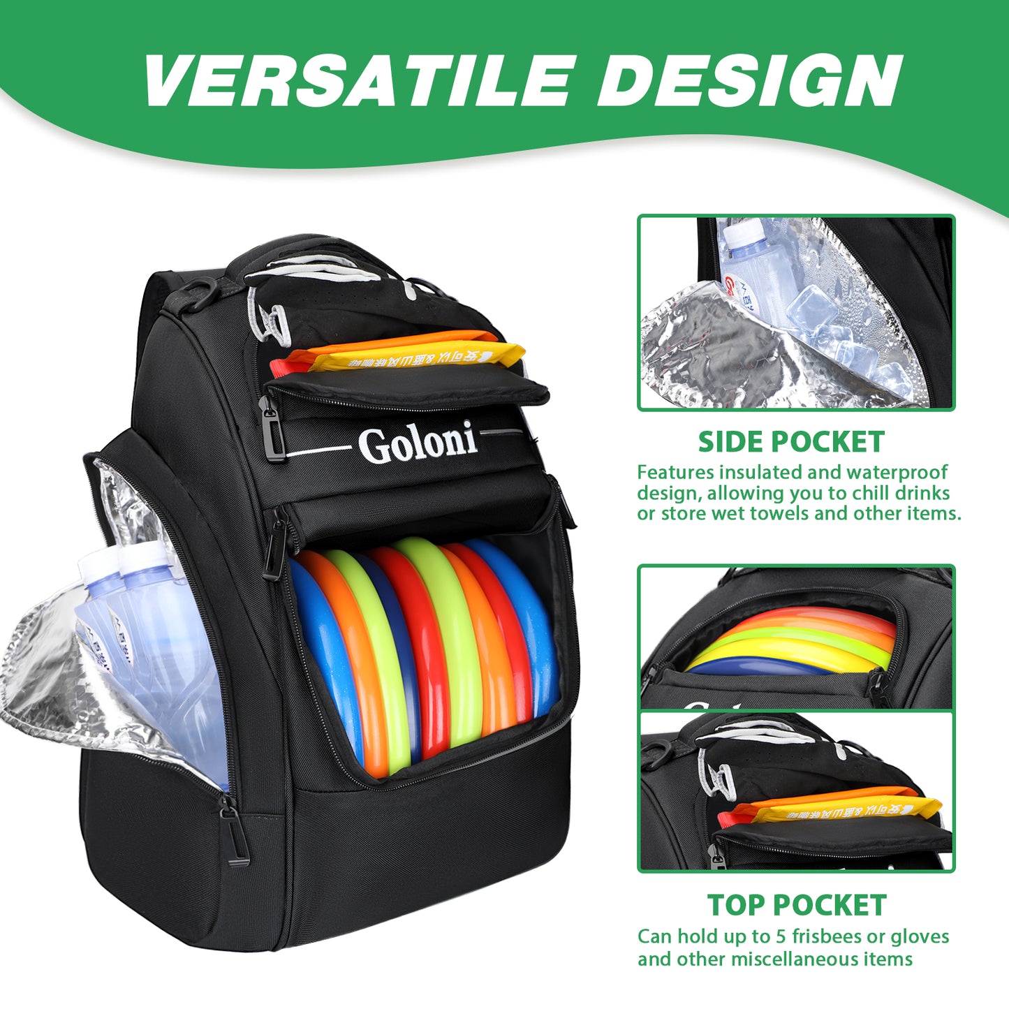 Disc Golf Bag Holds 23+ Discs,Durable Disc Golf Backpack with cooler compartment,Large Capacity Frisbee Bags
