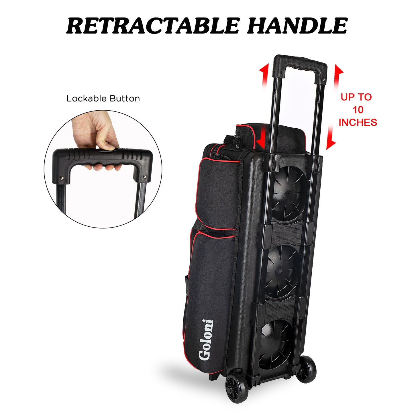 Goloni 3 Ball Bowling Bags with Wheels - Rolling Bowling Bag for 3 Balls & Accessories - Retractable Handle Extends to 38